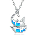 Silver Opal Blue Fish Pendant Necklace | Unisex Fashion Jewelry Pendant Necklace Nixie Blue Blue