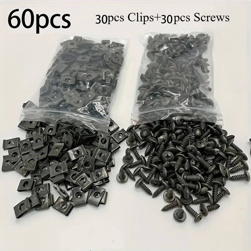 Car U-Type Metal Screw Clips – Anti-Rust Fender Bumper Fasteners Auto Body Fastener Clips Nixie 60pcs