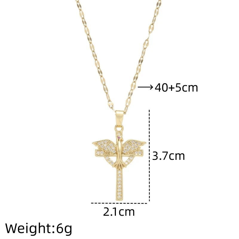 Phoenix Cross Gold Pendant Necklace – Stainless Steel Chain