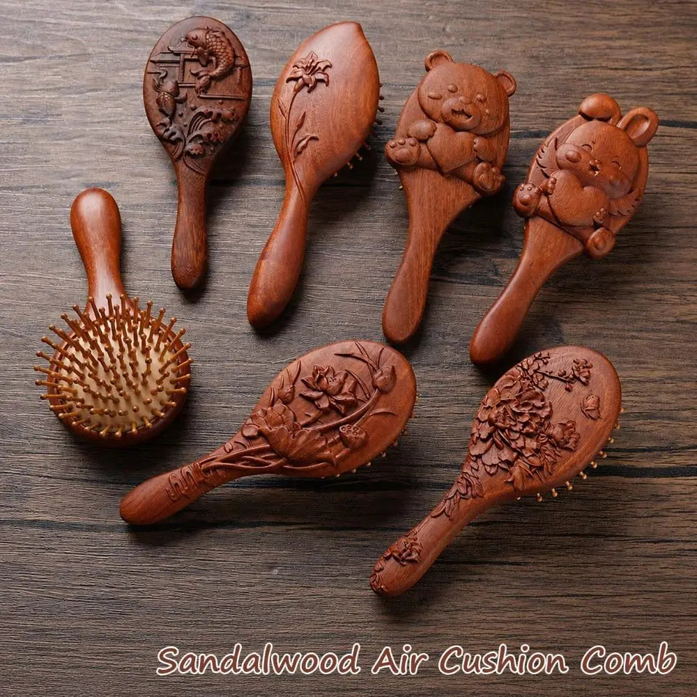 Sandalwood Air Cushion Hair Comb | Hand Carved Wood Brush