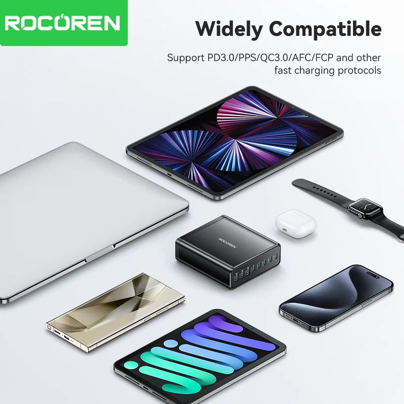 Rocoren 185W 8-in-1 Multi-Port Desktop Fast Charging Station Multi-Port Charging Station Nixie