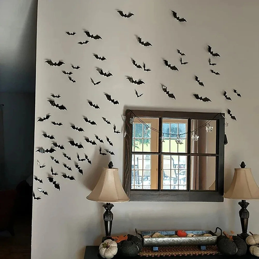 3D Halloween Bat Wall Stickers – Black PVC Bat Decorations Halloween Wall Stickers Nixie
