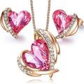 Rose Gold Heart Crystal Necklace & Earrings Set | Gift Jewelry Crystal Jewelry Set Nixie Pink