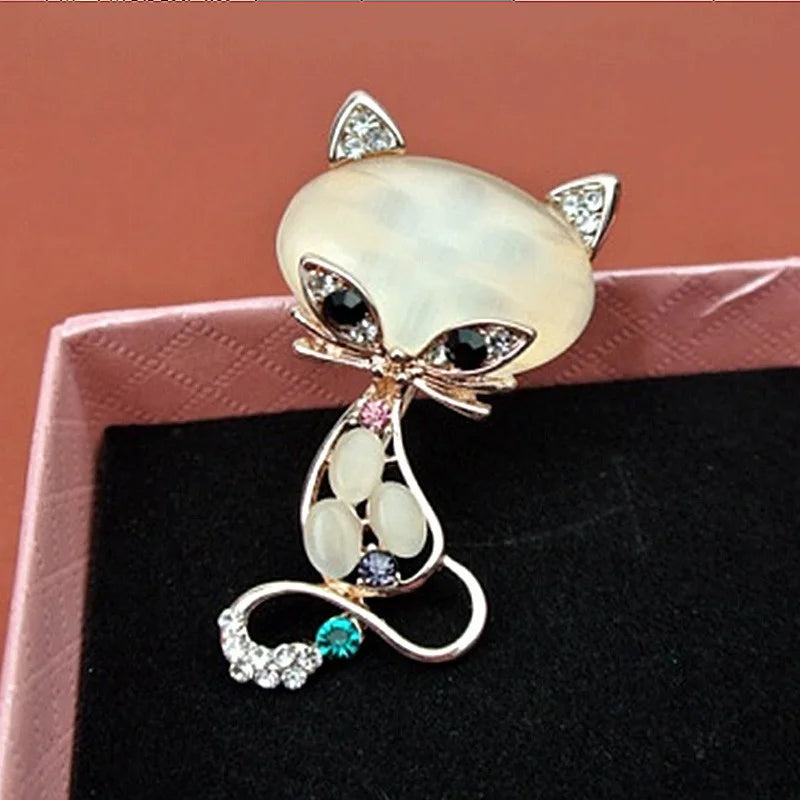 Vintage Crystal Cat Brooch – Rhinestone Opal Animal Pin Crystal Brooch Pin Nixie Default Title