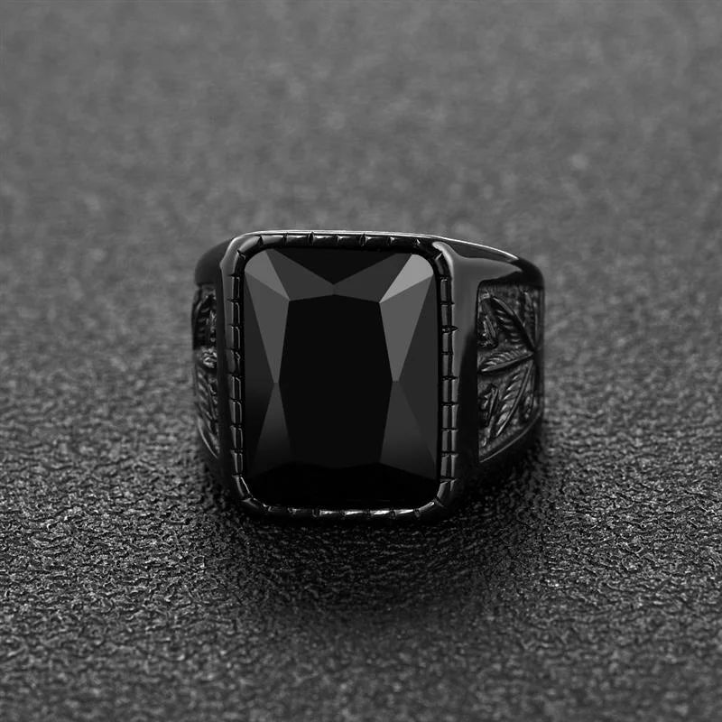 Men's Hip Hop 316L Stainless Steel Black Red Stone Ring Fashion Ring Nixie