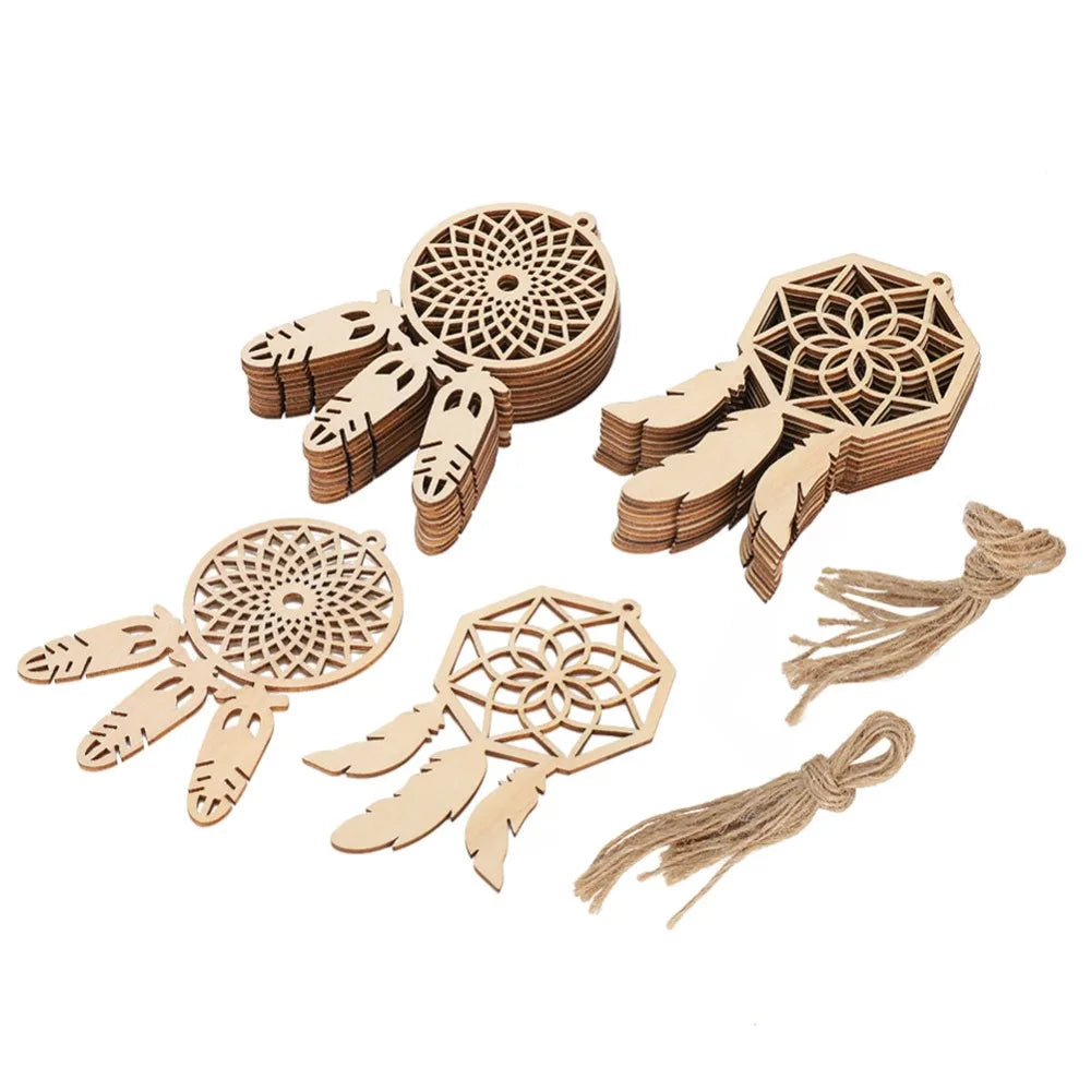20pcs Unfinished Wood Dreamcatcher Ornaments – Boho DIY Kit Wood Craft Ornaments Nixie