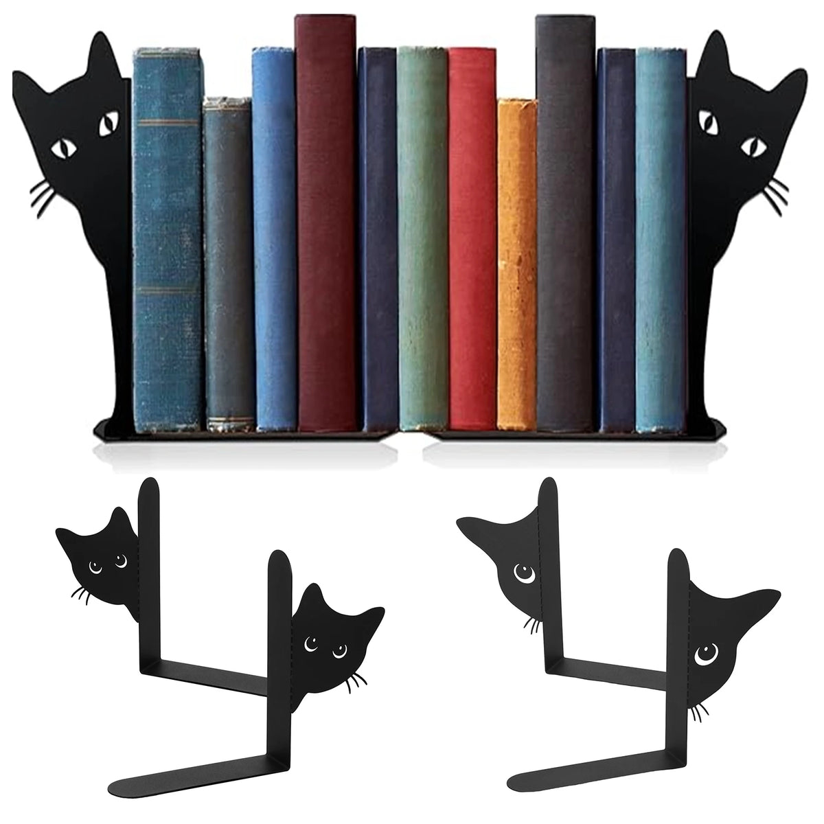2Pcs Peeping Cat Metal Bookends – Desk & Shelf Book Stand Decorative Bookends Nixie