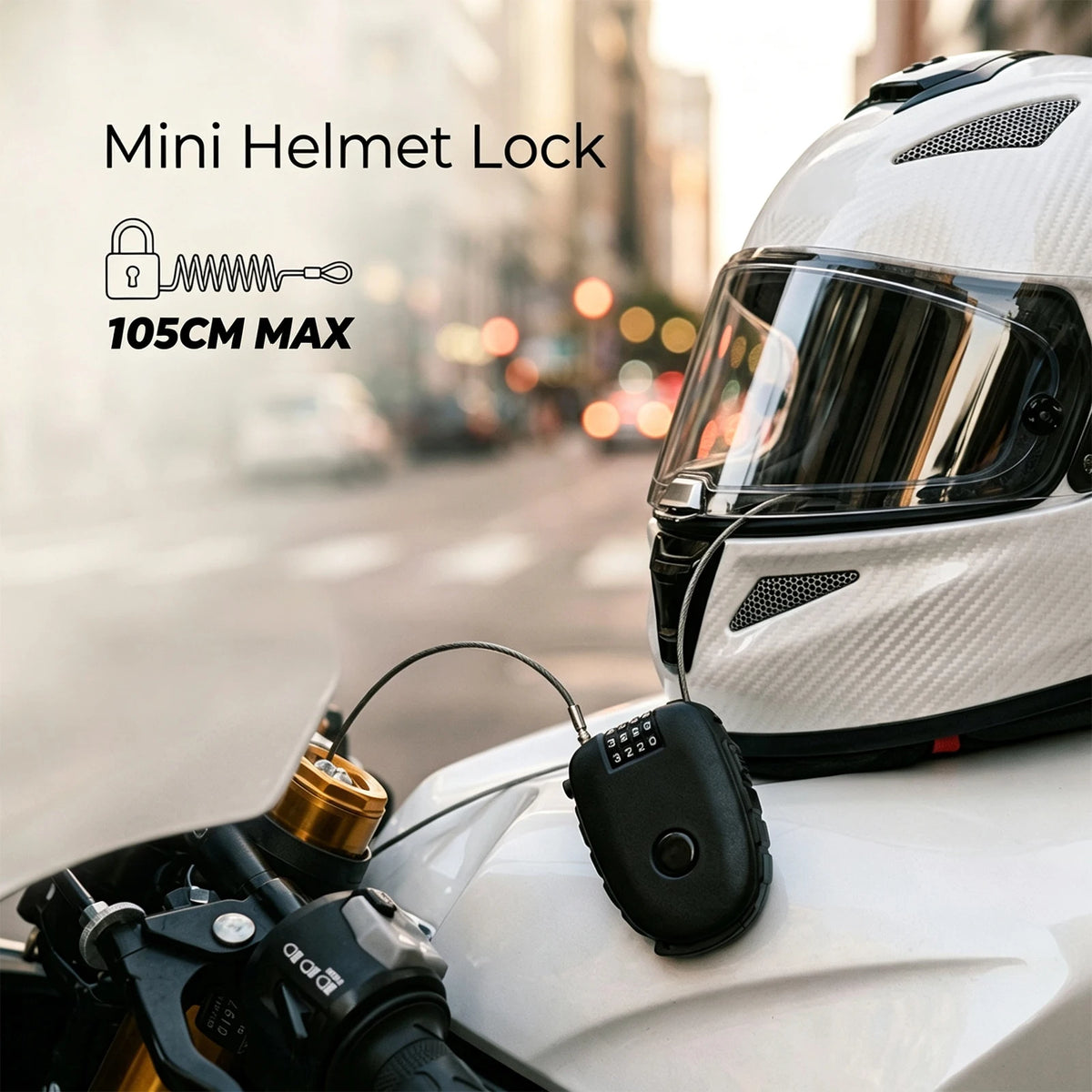 4-Digit Retractable Cable Lock – Helmet, Bike & Luggage