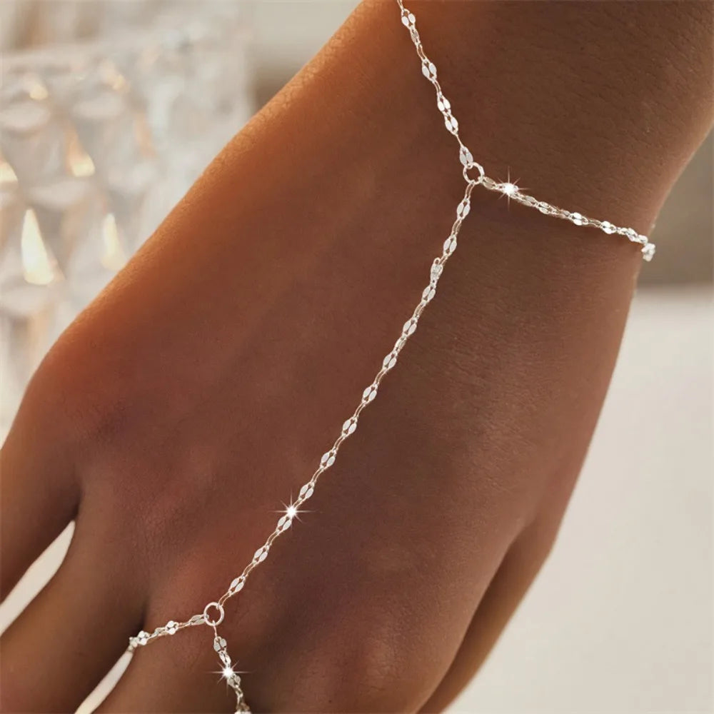 Rhinestone Butterfly Hand Chain Finger Ring Bracelet – Gold & Silver