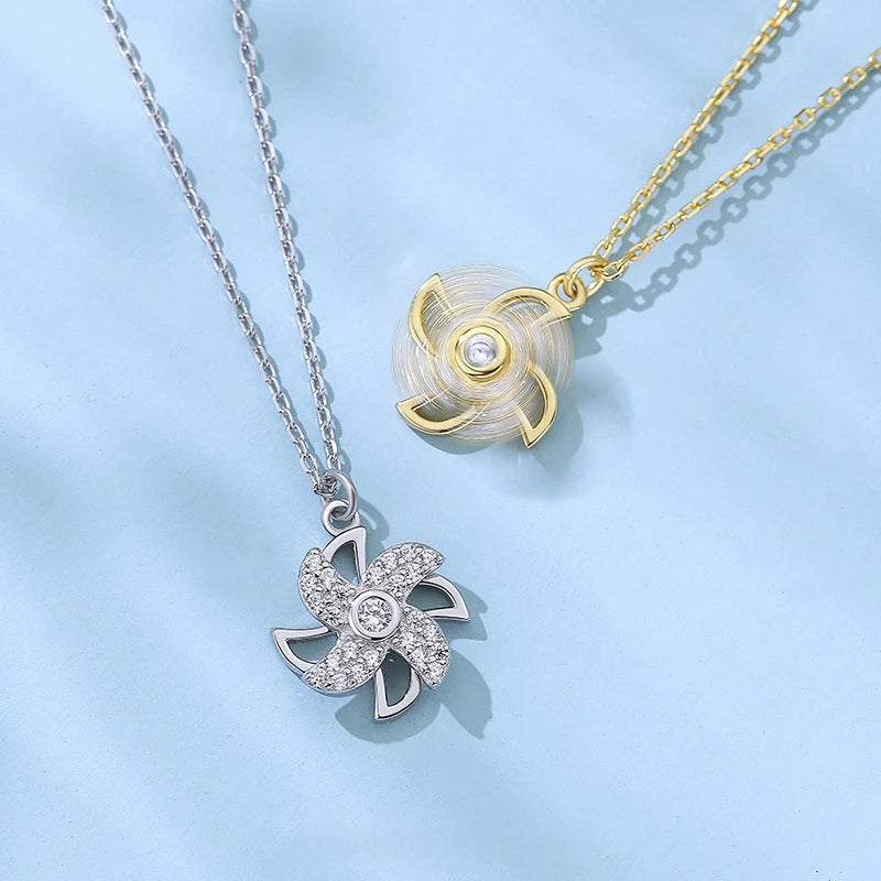 Rotatable Windmill Pendant Necklace | Stainless Steel & Zircon Pendant Necklace Nixie