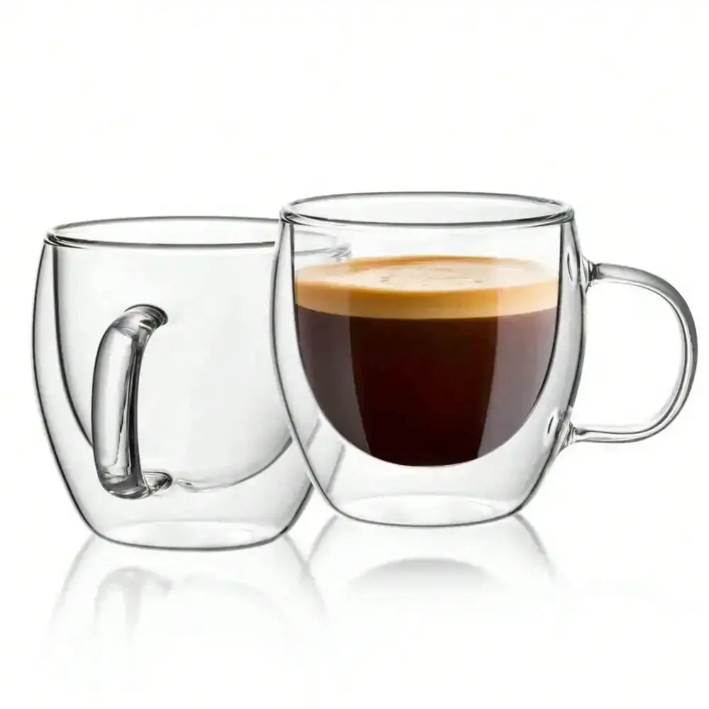 Double Wall Glass Coffee Cup with Handle 250ml | 1 or 2 Pack Glass Coffee Cup Nixie