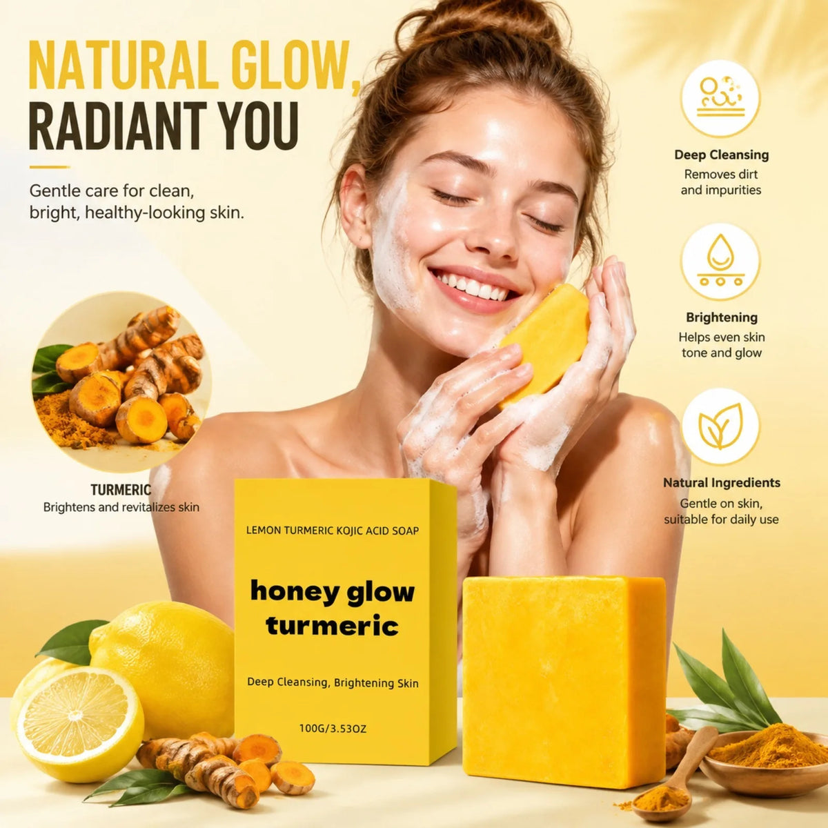 Turmeric Kojic Acid Bar Soap – Honey, Lemon Deep Cleanse Cleansing Bar Soap Nixie