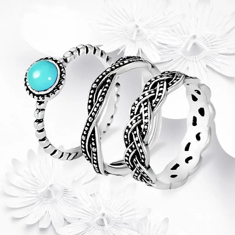 3-in-1 Retro Turquoise Zircon Silver Ring Set | Sizes 6–11 Fashion Ring Set Nixie WHITE 2