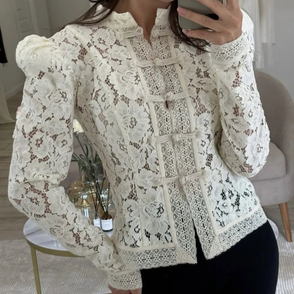 Chinese Style Embroidered Hollow Out Cotton Blouse | Full Sleeve