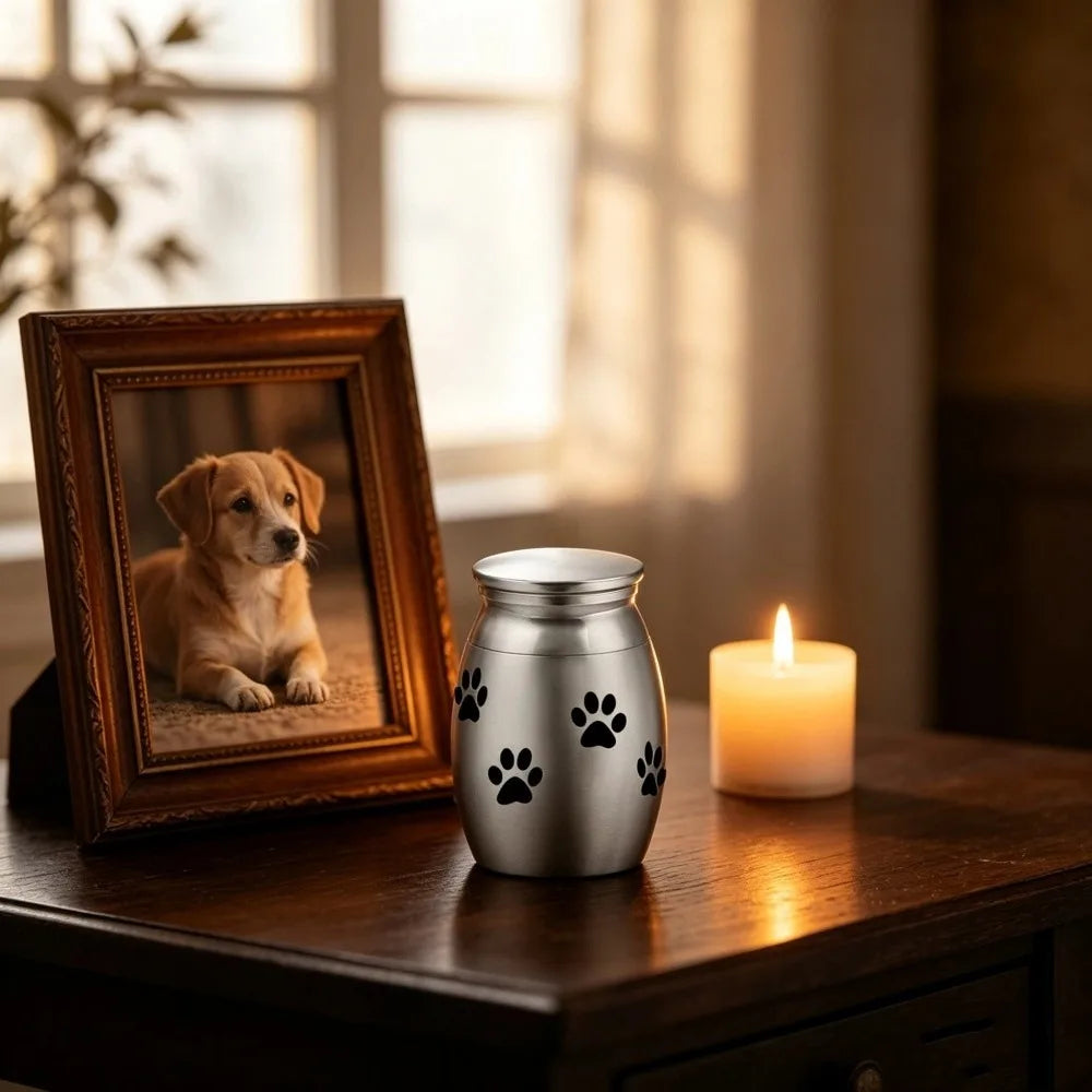 Mini Stainless Steel Pet Cremation Urn – Paw & Heart Patterns Pet Memorial Urn Nixie