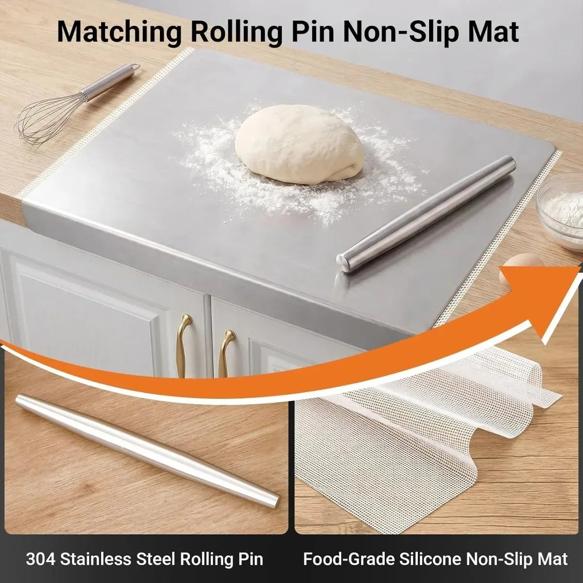 304 Stainless Steel Cutting Board – Non-Slip Raised Edge Stainless Steel Cutting Board Nixie