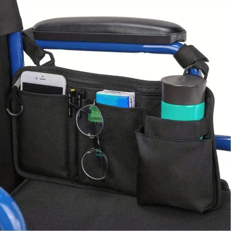 Wheelchair Side Bag with Cup Holder – Oxford Storage Pouch