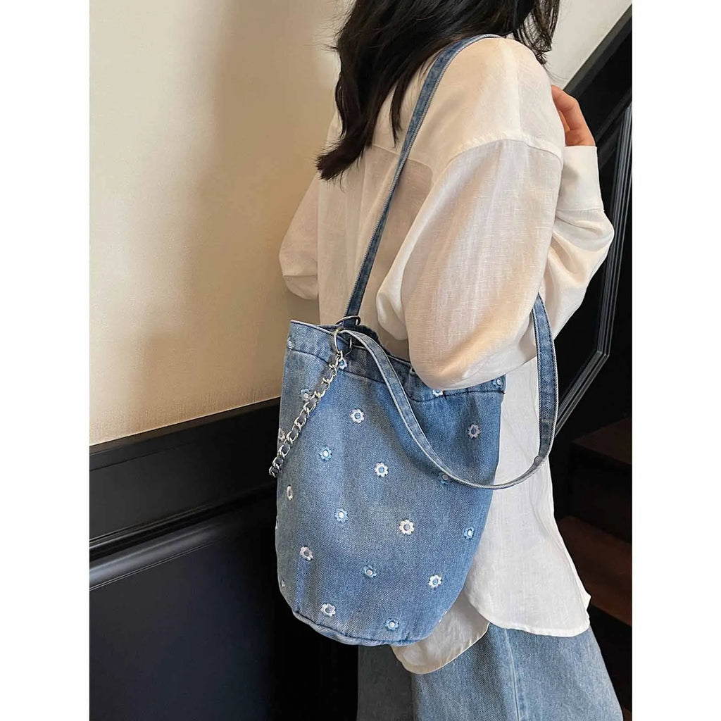 Japanese Denim Shoulder Bag – Large Capacity Women's Tote Denim Shoulder Tote Nixie