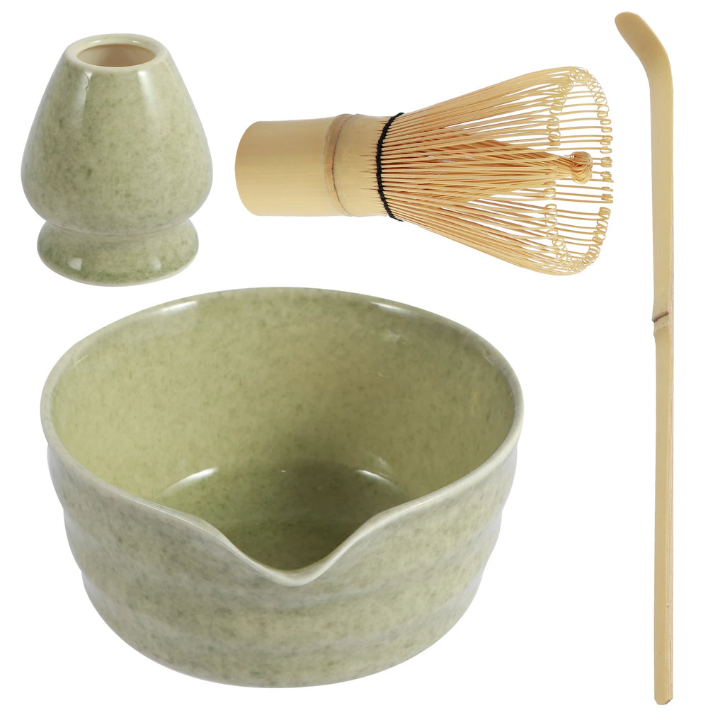 4-Piece Japanese Matcha Set – Ceramic Bowl & Bamboo Whisk Matcha Tea Set Nixie Matcha green