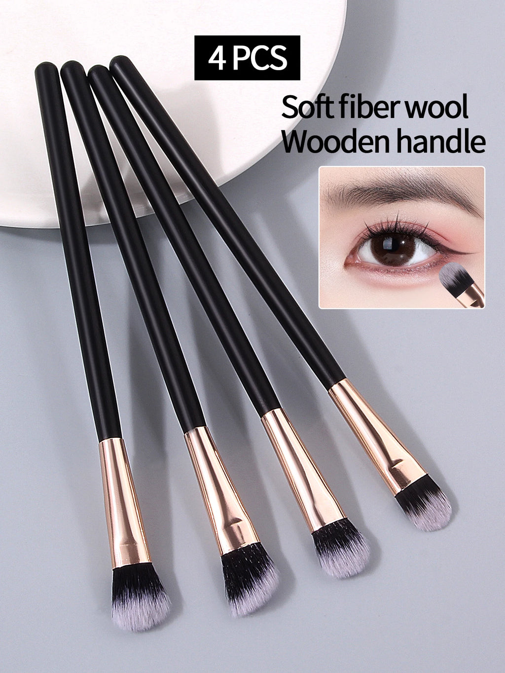 4-Piece Eyeshadow Brush Set | Black Gold Wood Handle Makeup Eyeshadow Brush Set Nixie