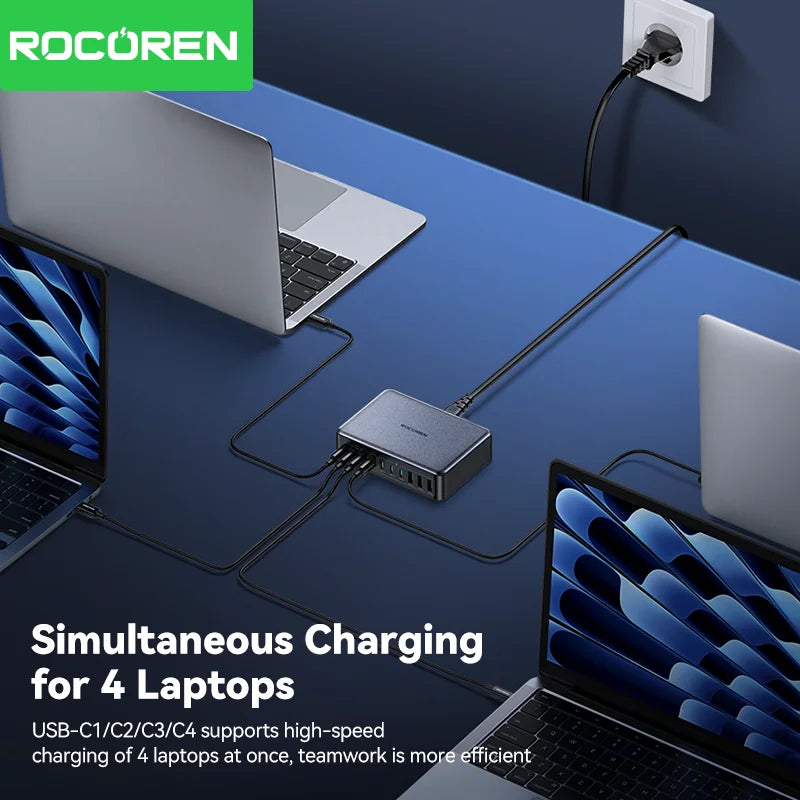 Rocoren 400W GaN Charging Station 10-Port USB-C & USB-A Hub Desktop Charging Station Nixie