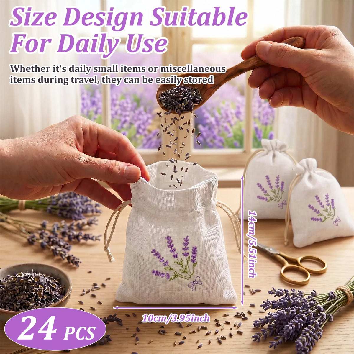24Pcs Lavender Drawstring Gift Bags – Canvas Embroidered Pouches Drawstring Gift Bags Nixie