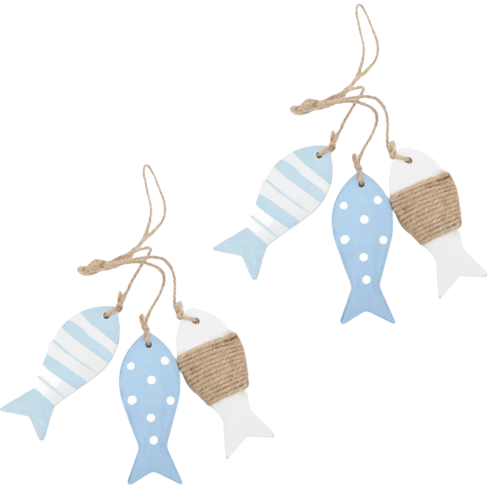2PCS Hand Carved Wooden Fish Nautical Coastal Wall Hanging Decor Wooden Wall Decor Nixie Light Grey
