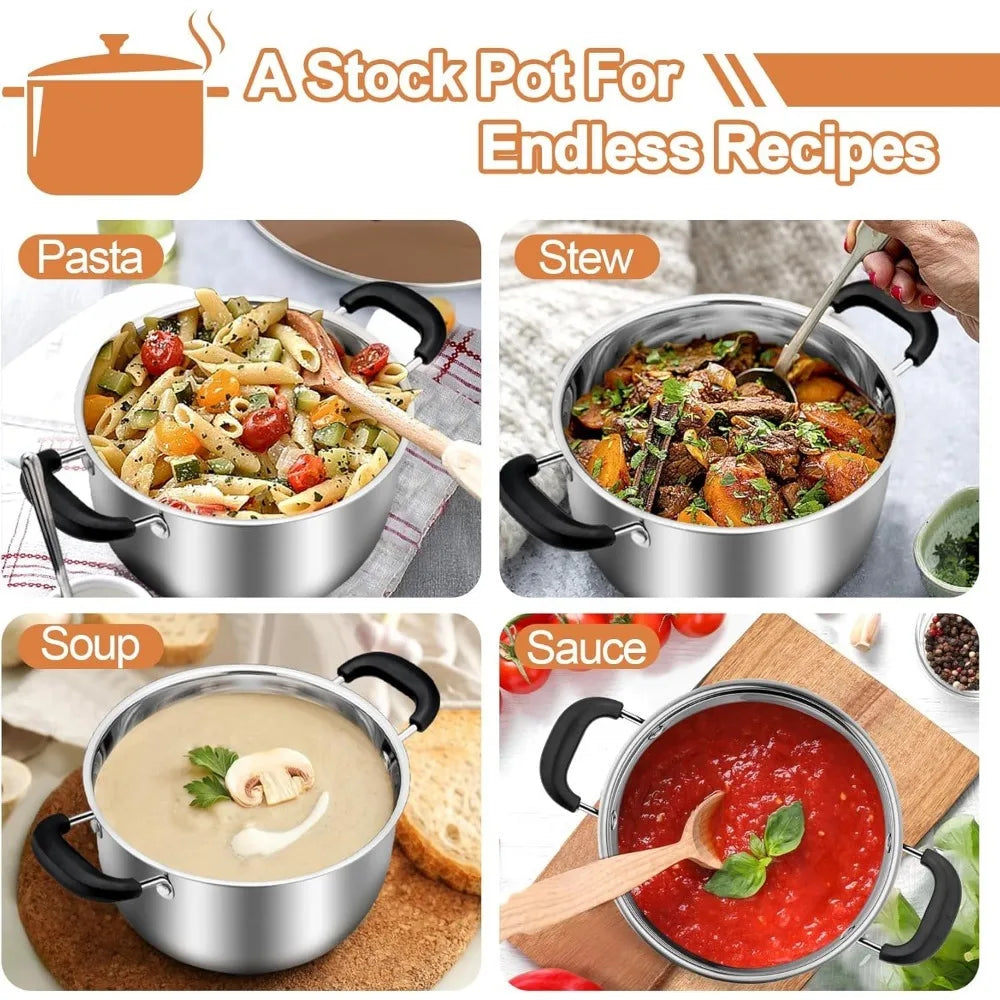 10-Inch Stainless Steel Stock Pot with Lid & Heatproof Handles Stock Soup Pot Nixie