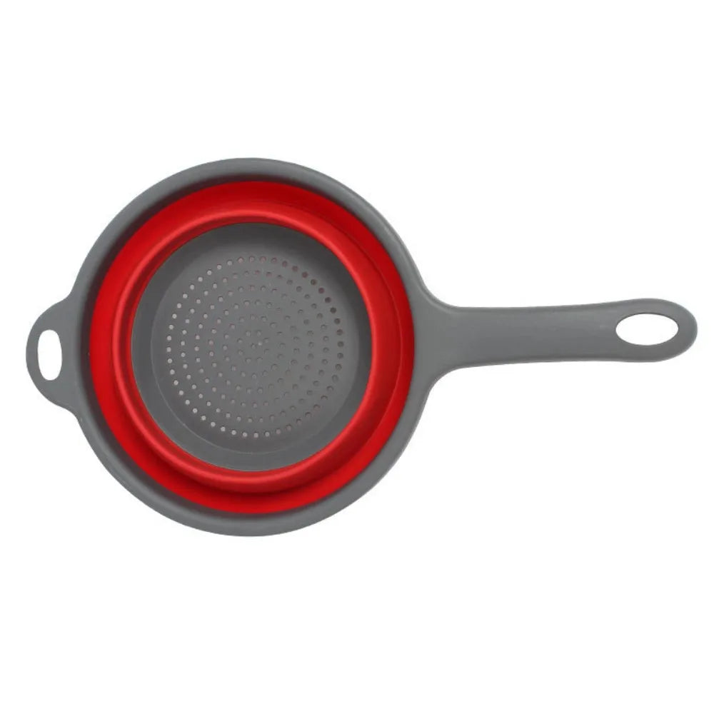 Collapsible Silicone Colander with Handle – Heat Resistant Silicone Colander Nixie Red