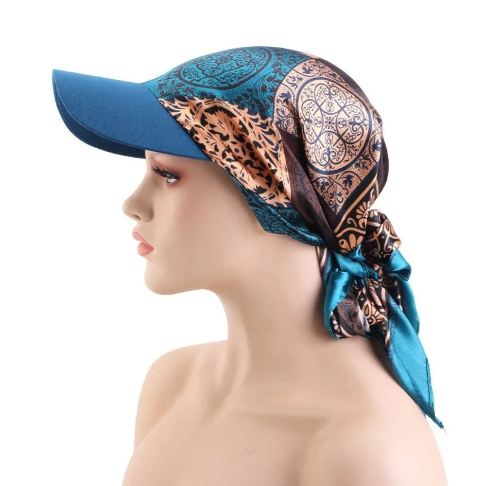 Satin Paisley Print Turban Cap with Brim | Women's Hat Turban Baseball Cap Nixie