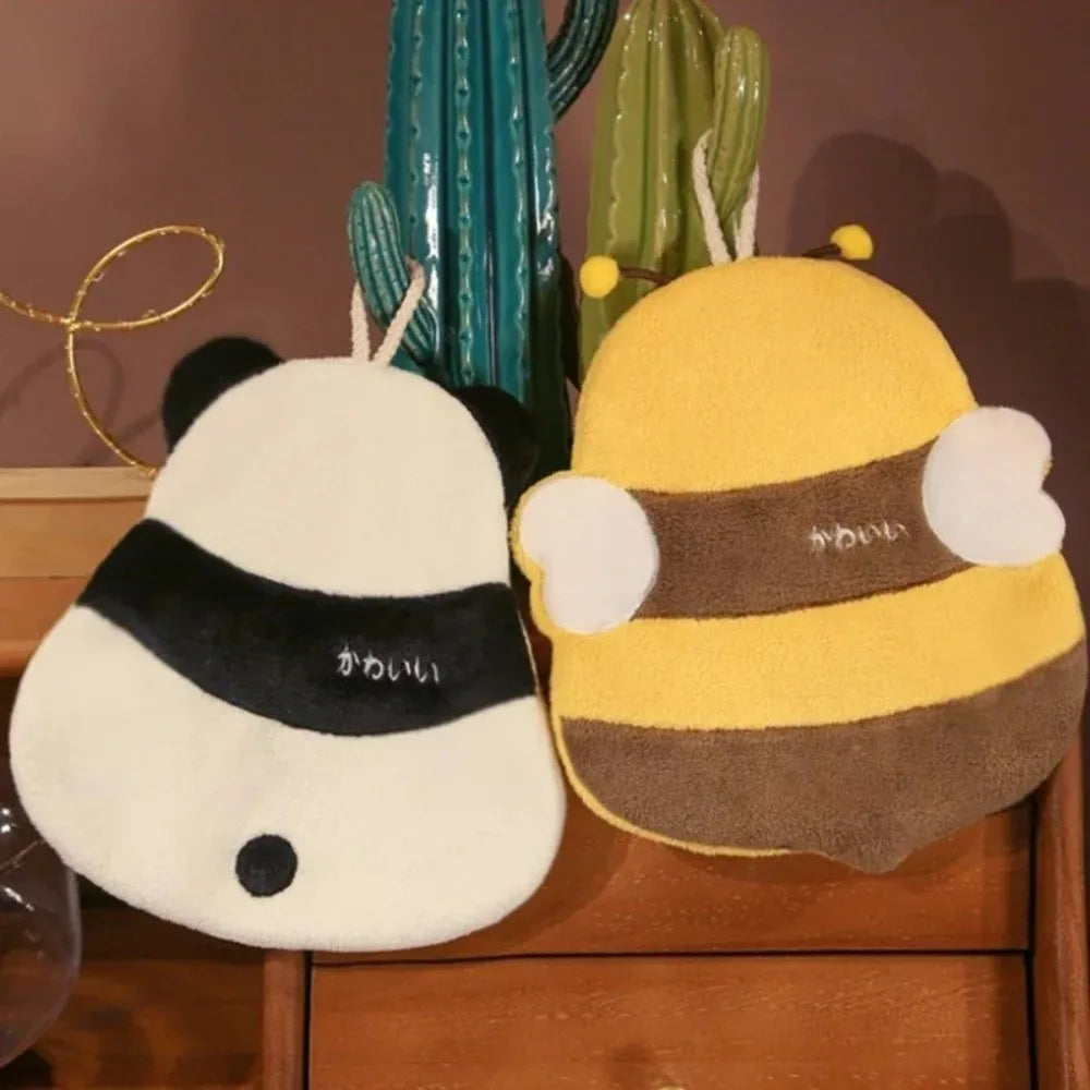 Cartoon Coral Fleece Hand Towel – Panda & Bee, Absorbent Decorative Hand Towel Nixie