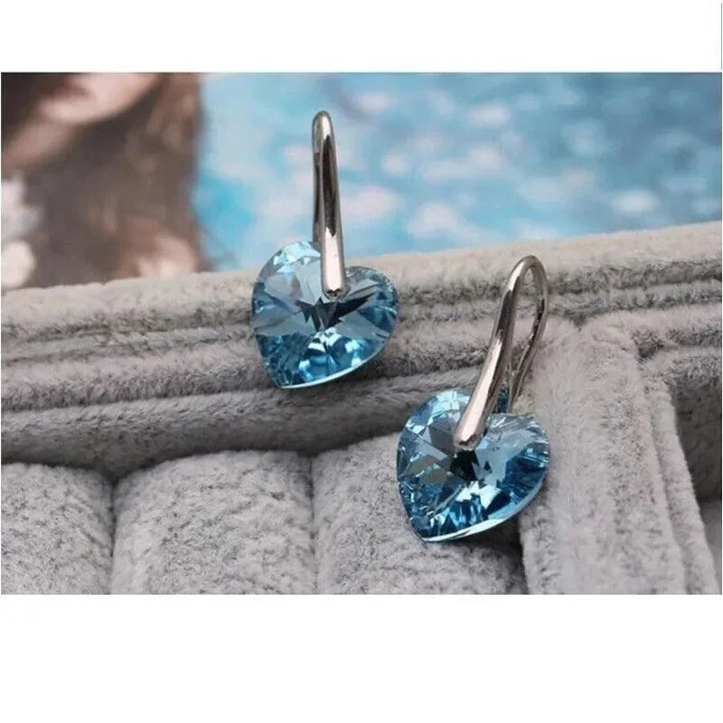 Blue Rhinestone Heart Drop Earrings – Crystal Hypoallergenic Drop Earrings Nixie