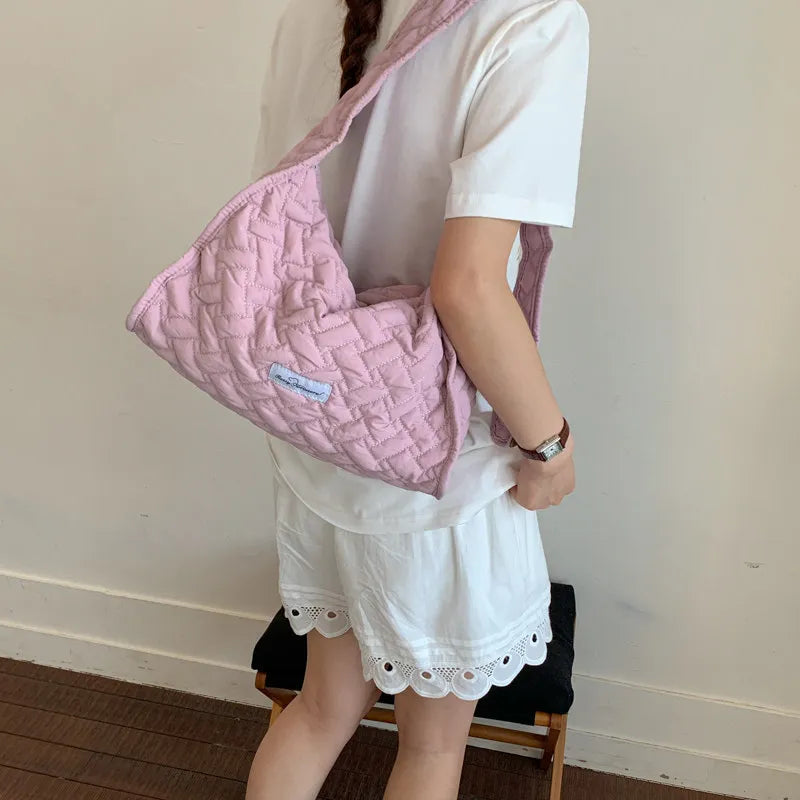 Korean Woven Women's Large Tote Shoulder & Crossbody Bag Shoulder Tote Bag Nixie Pink