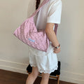 Korean Woven Women's Large Tote Shoulder & Crossbody Bag Shoulder Tote Bag Nixie Pink