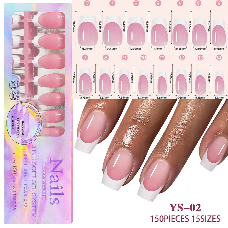 150Pcs Acrylic Press On Nails Full Cover False Tips Salon DIY