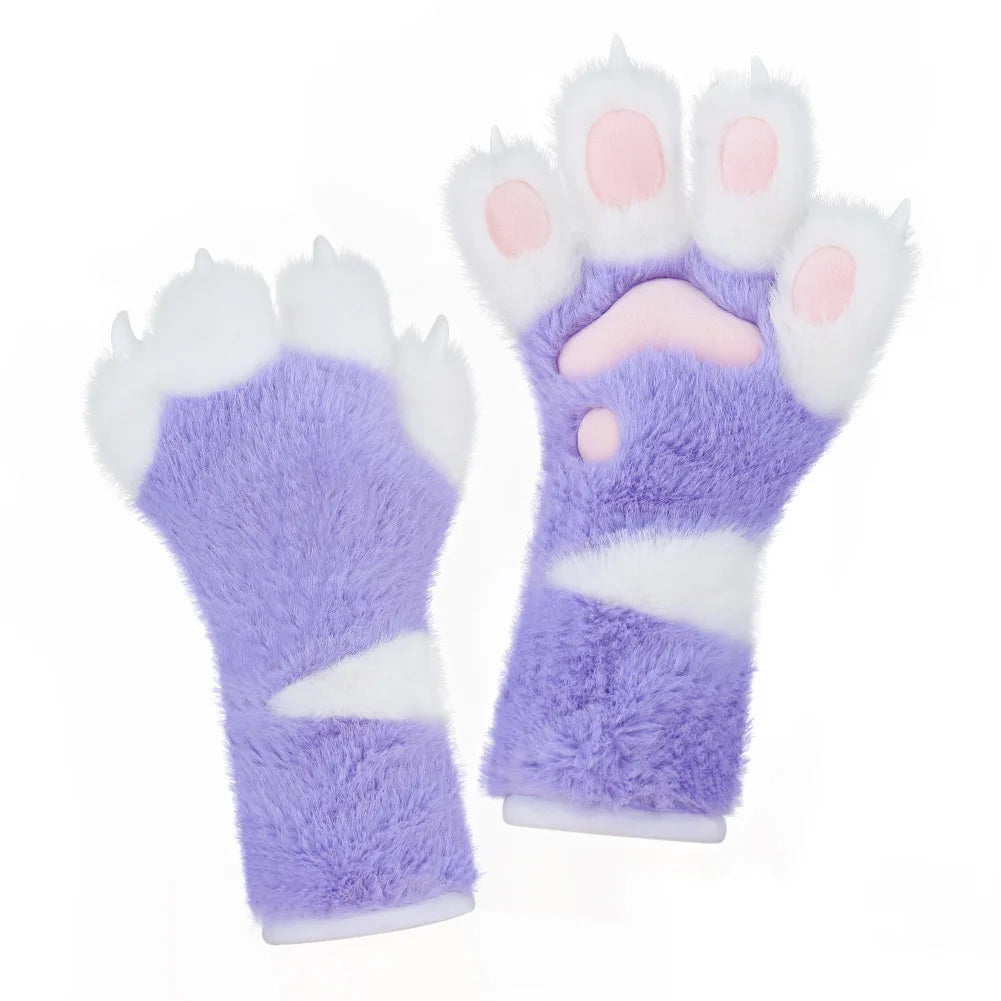 Halloween Fur Animal Claw Gloves – Plush Cosplay Paw Gloves Costume Claw Gloves Nixie One Size PURPLE