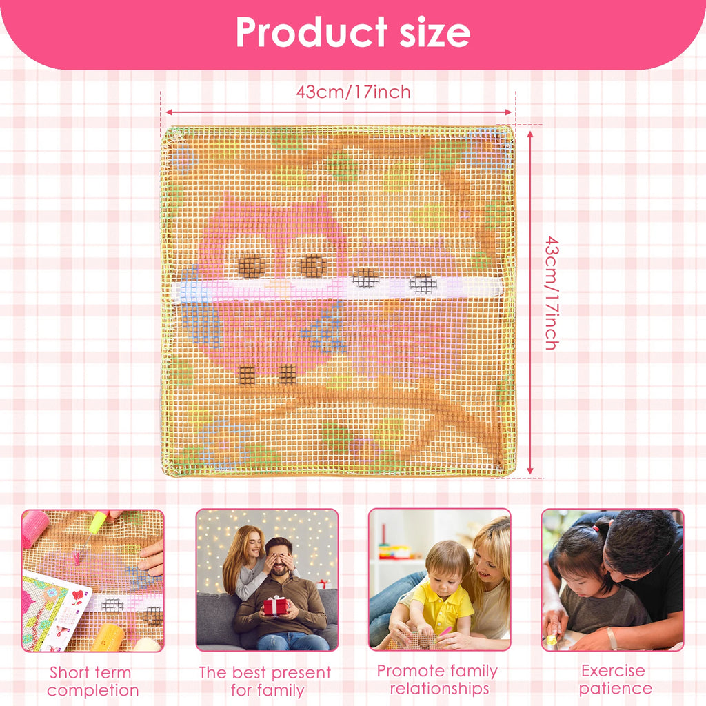 17" DIY Latch Hook Pillow Kit – Yarn Crochet Cushion Cover Craft Latch Hook Craft Kit Nixie