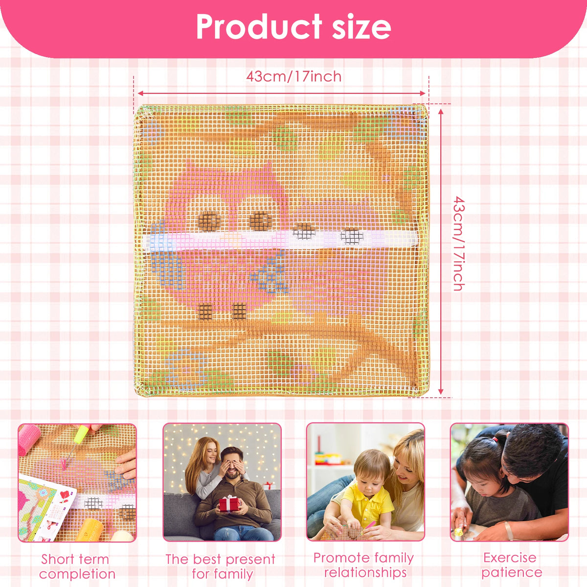 17" DIY Latch Hook Pillow Kit – Yarn Crochet Cushion Cover Craft Latch Hook Craft Kit Nixie