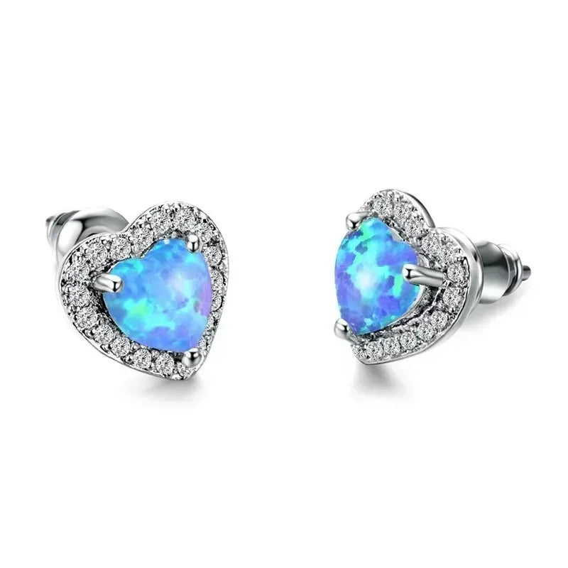 Heart Shape Simulated Opal Drop Earrings – Blue Crystal