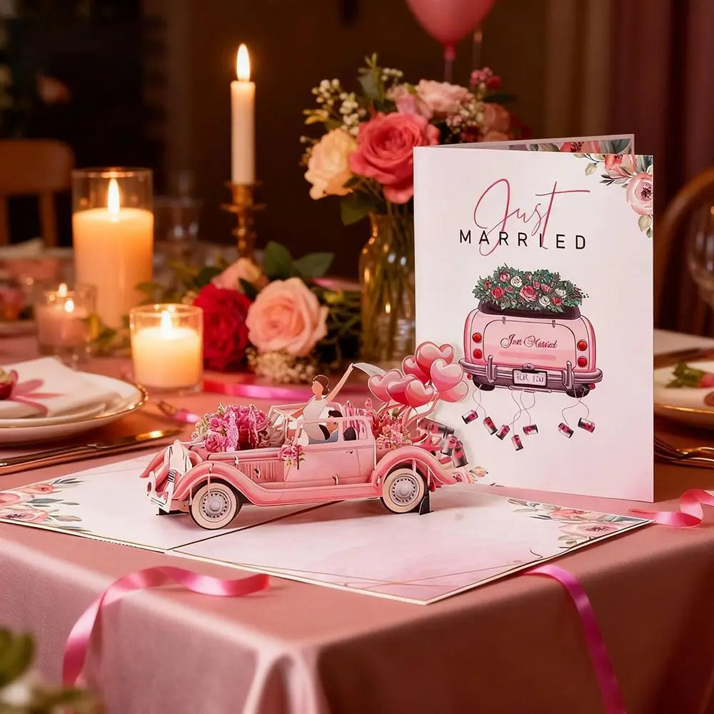 3D Pop-Up Wedding Card – Floral Watercolor Just Married Pop-Up Greeting Card Nixie
