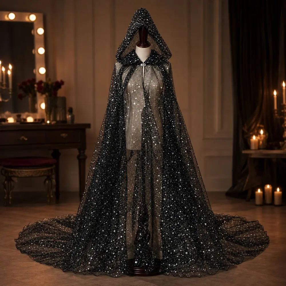 Glitter Halloween Hooded Cloak – Lace-Up Cosplay Cape Halloween Costume Cape Nixie