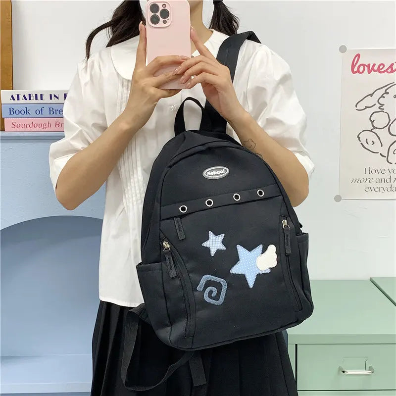 Nixie Star & Cloud Teen Girls Backpack – Waterproof School Bag Teen Girls Backpack Nixie Black