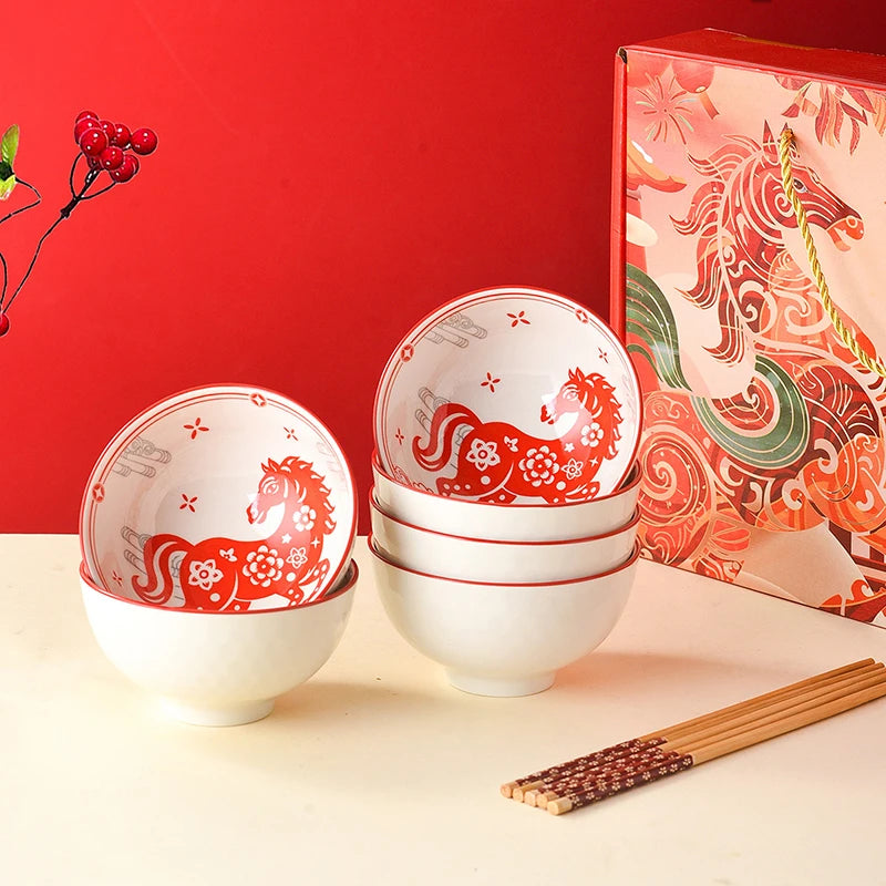 Year of the Horse Ceramic Bowl & Chopsticks Gift Set