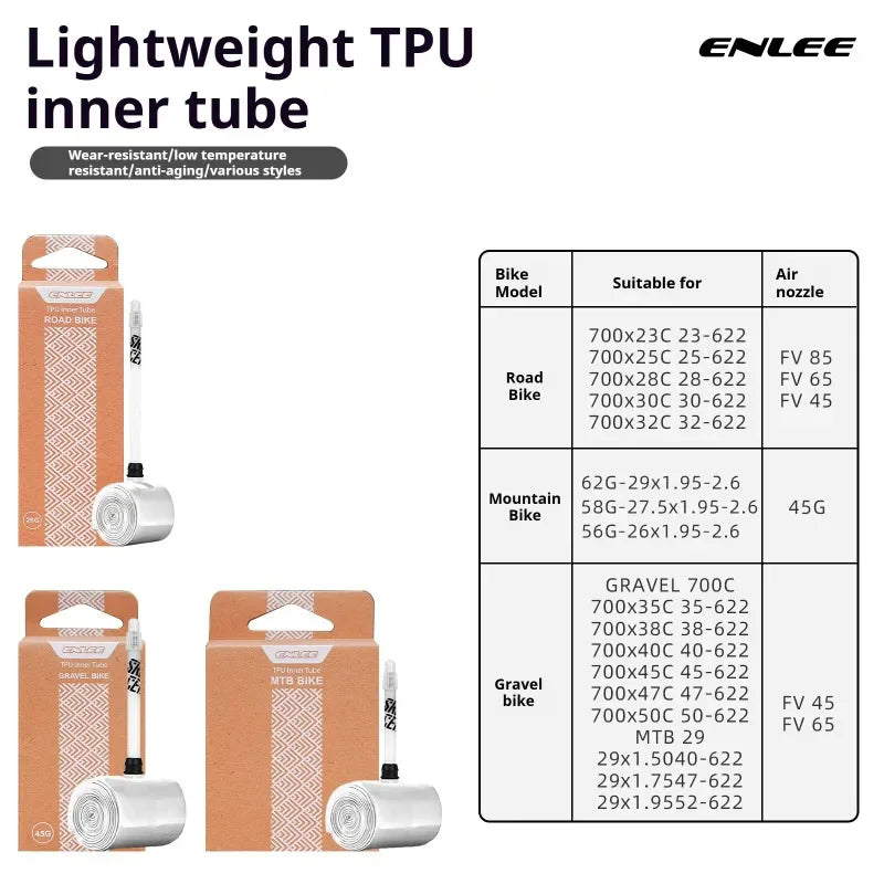 Enlee Ultralight TPU Bike Inner Tube Presta 700C 26/27.5/29" Bicycle Inner Tube Nixie