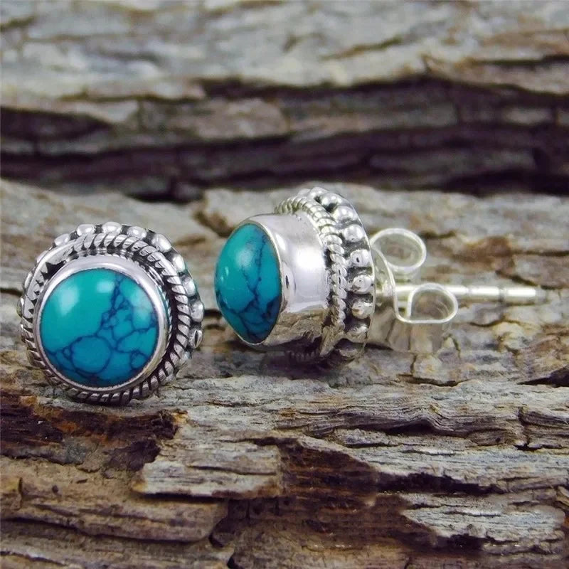 Vintage Silver Turquoise Zircon Dangle Drop Earrings Women Dangle Drop Earrings Nixie