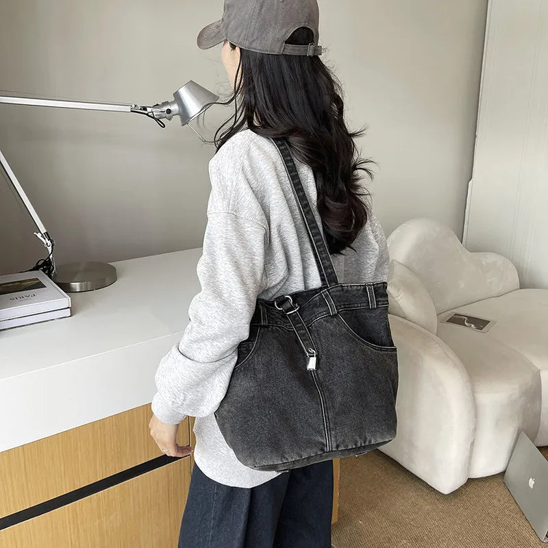 Nixie Women's Large Denim Bucket Shoulder Bag | K-Style