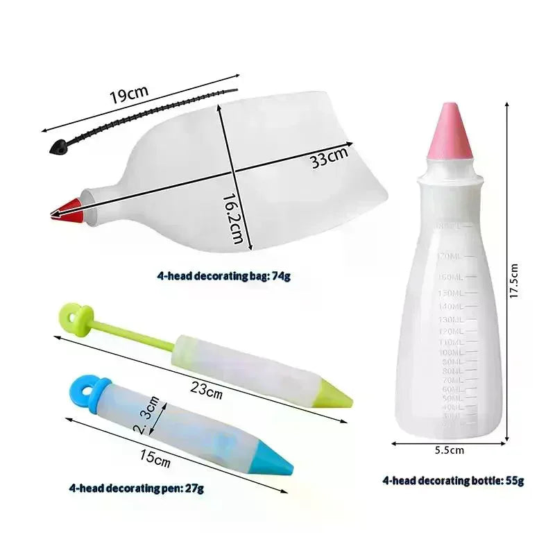 4-Head Silicone Piping Pen Set for Chocolate & Cake Decorating Cake Decorating Tool Nixie