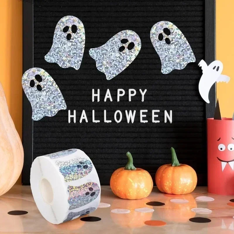 500Pcs Halloween Bat Stickers Roll – Laser Glitter Waterproof Craft Sticker Roll Nixie