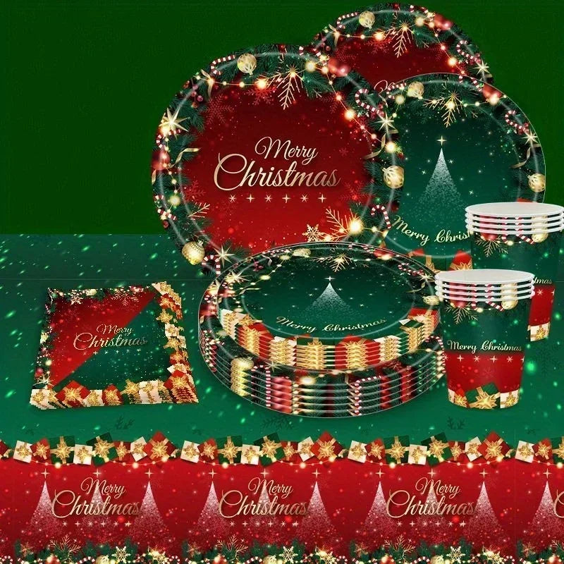Christmas Disposable Tableware 12pc – Red & Green Party Supplies Disposable Party Tableware Nixie