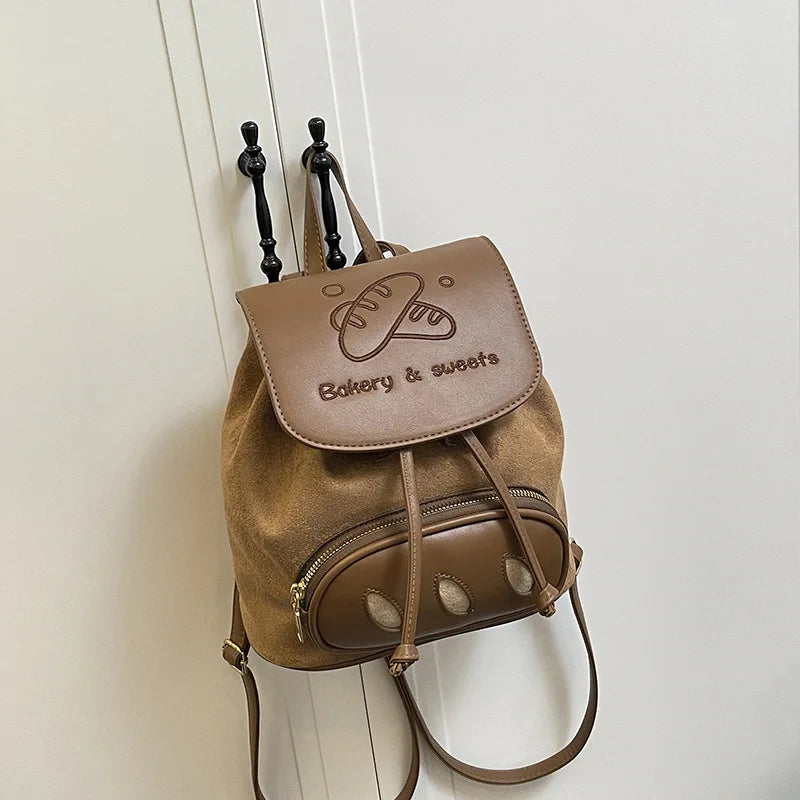 Korean Cartoon Embroidered Suede Small Backpack for Women Embroidered Backpack Nixie
